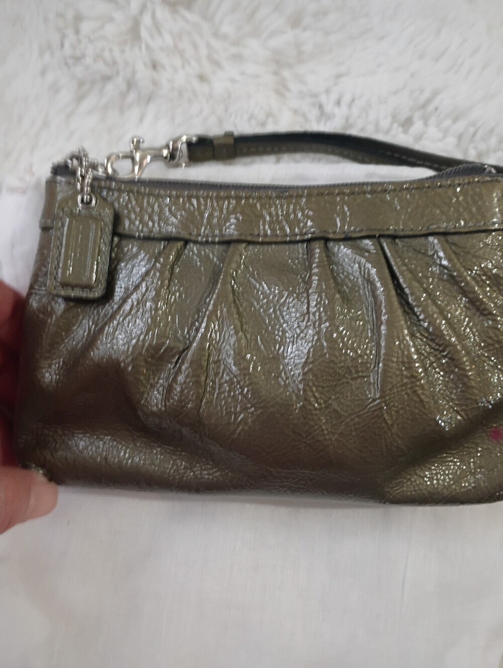 Coach Metallic Olive Pleated Wristlet